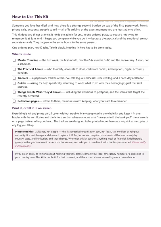 Real page from The First Year of Grief companion